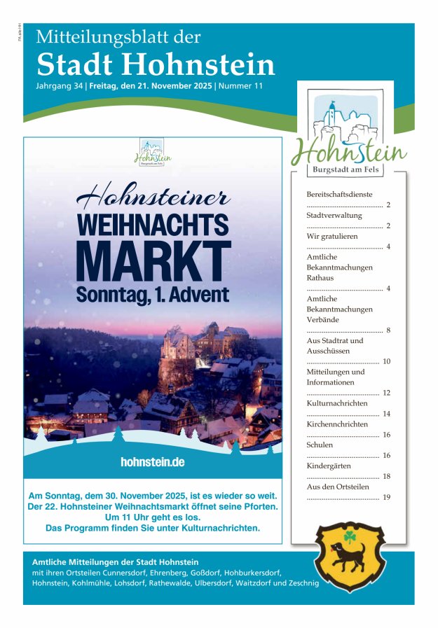 Mitteilungsblatt der Stadt Hohnstein Titelblatt 11/2025