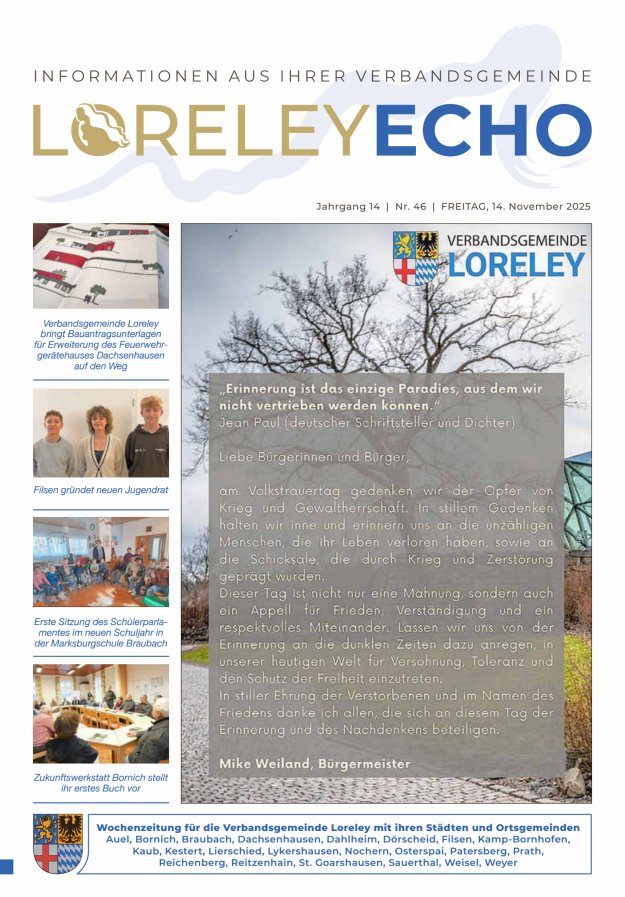 Loreley-Echo - Mitteilungsblatt der Verbandsgemeinde Loreley (Braubach) Titelblatt 46/2025