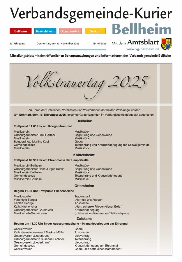 Verbandsgemeinde-Kurier Bellheim Titelblatt 46/2025