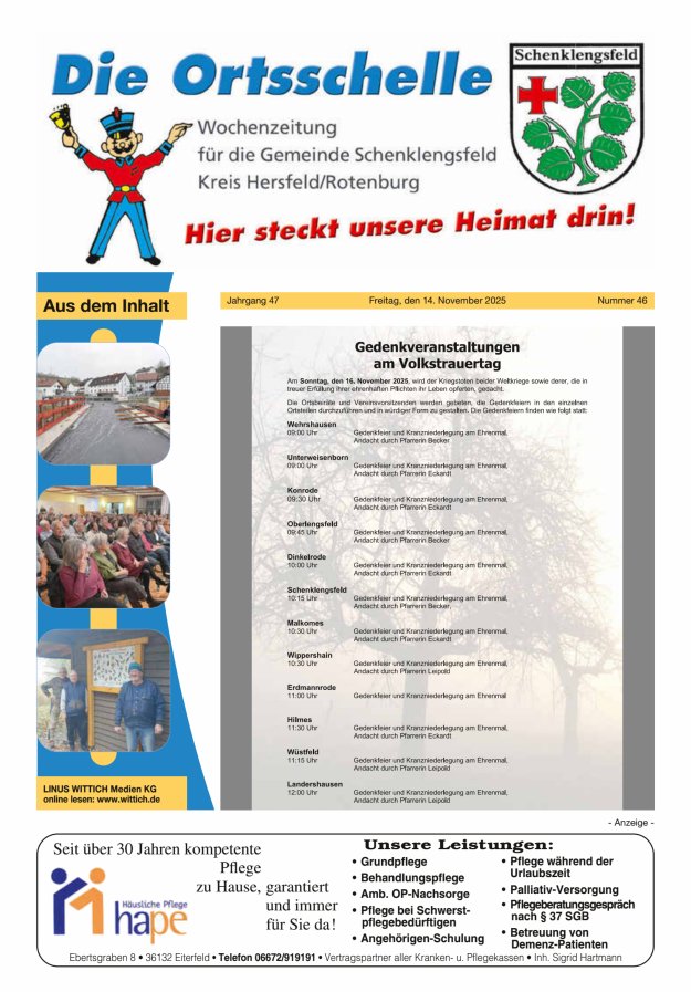 Die Ortsschelle Titelblatt 46/2025