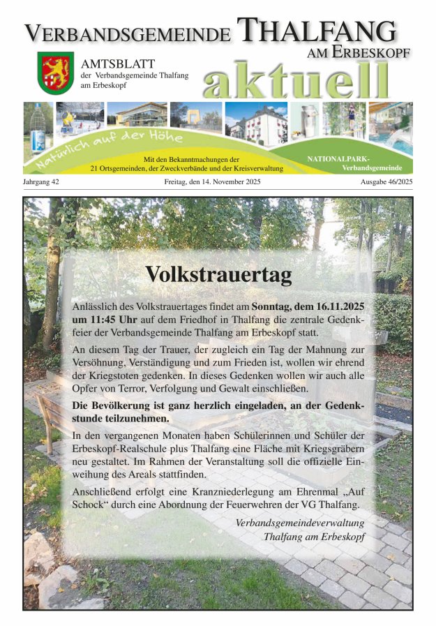 Thalfang aktuell - Amtsblatt VG Thalfang Titelblatt 46/2025