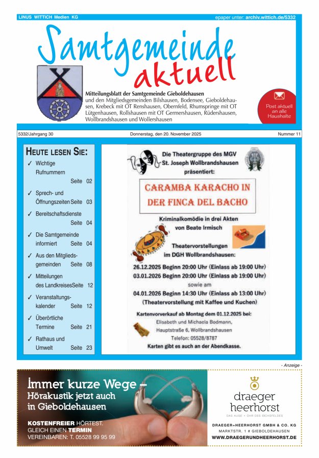 Samtgemeinde aktuell Gieboldehausen Titelblatt 11/2025