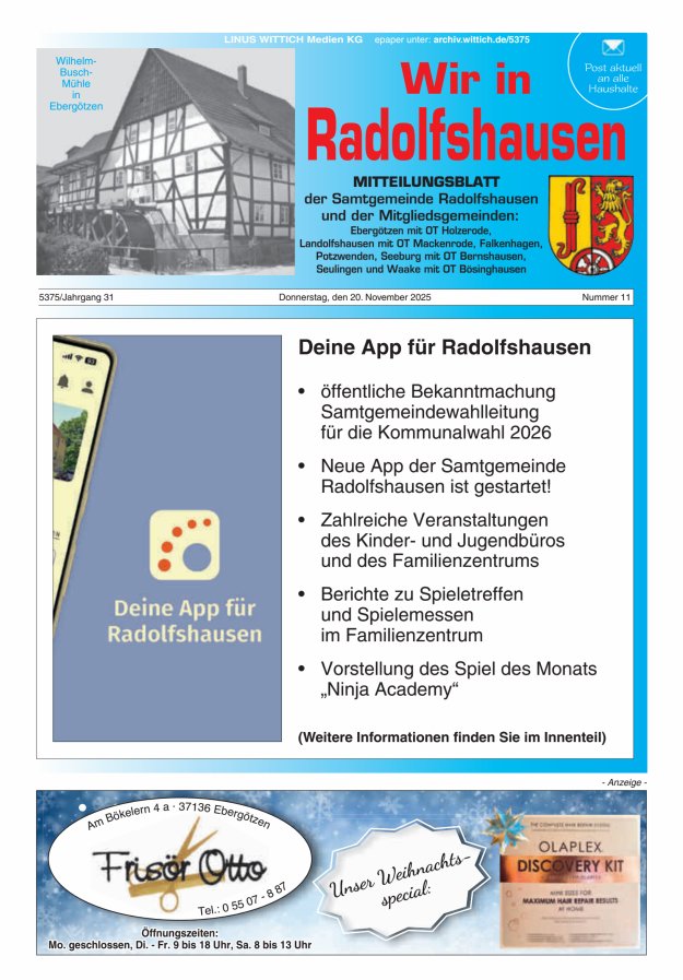 Wir in Radolfshausen Titelblatt 11/2025