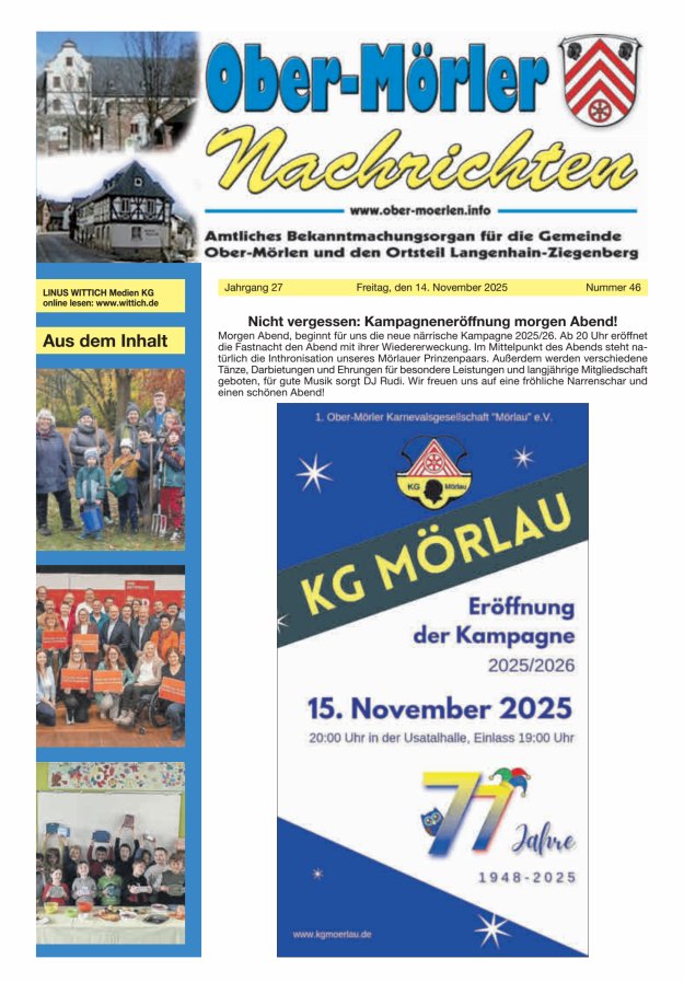 Ober-Mörler Nachrichten Titelblatt 46/2025