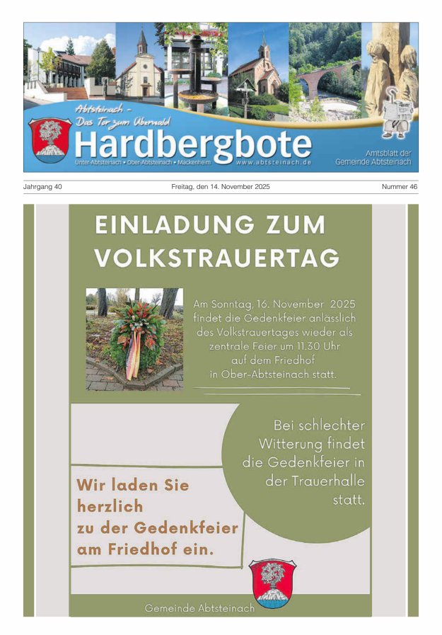 Hardbergbote - Mitteilungsblatt der Gemeinde Abtsteinach Titelblatt 46/2025