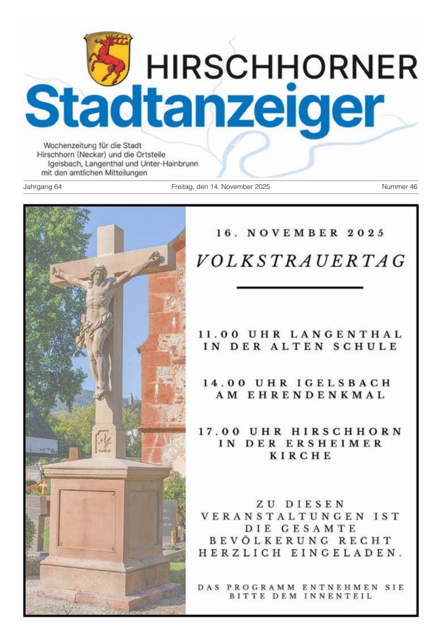 Hirschhorner Stadtanzeiger Titelblatt 46/2025