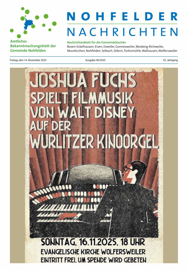 Nohfelder Nachrichten Titelblatt 46/2025
