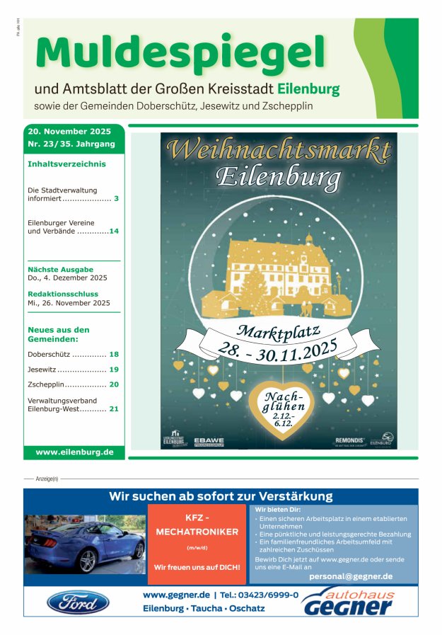 Muldespiegel und Amtsblatt der Großen Kreisstadt Eilenburg und der Gemeinden Titelblatt 23/2025