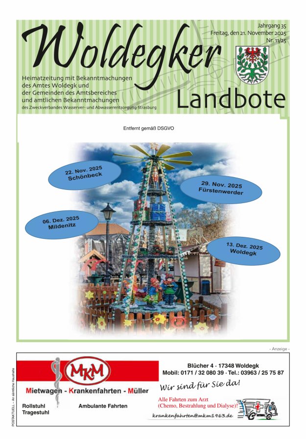 Woldegker Landbote Titelblatt 11/2025
