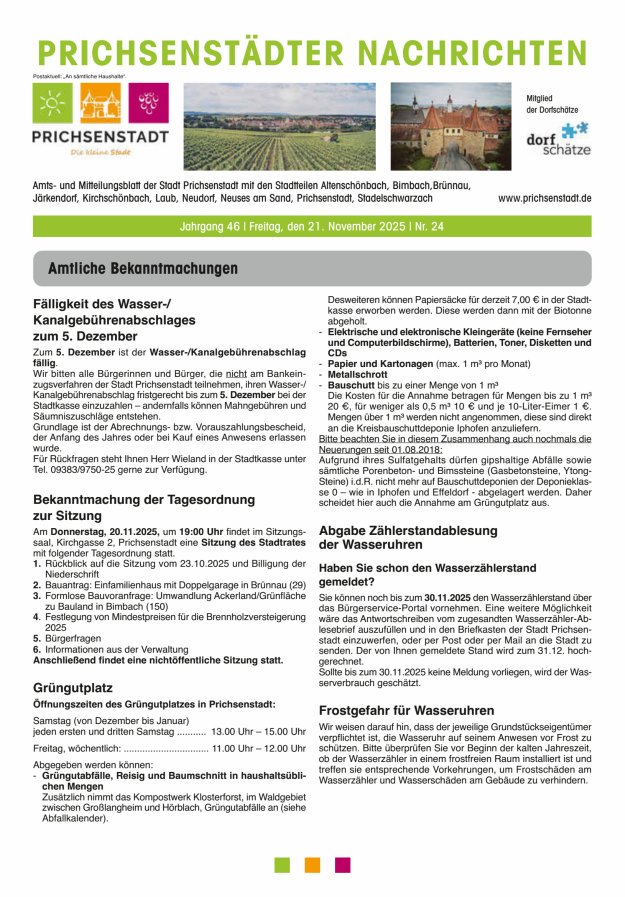 Prichsenstädter Nachrichten Titelblatt 24/2025