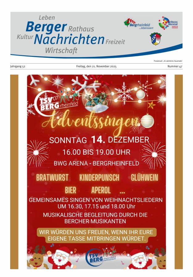 Berger Nachrichten, Bergrheinfeld Titelblatt 47/2025