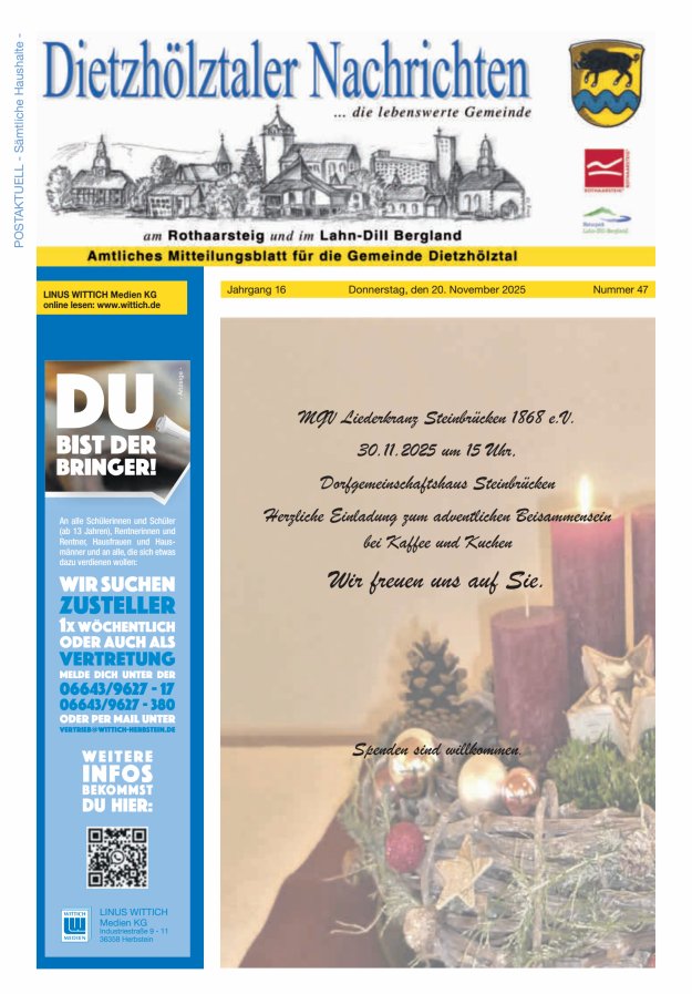 Dietzhölztaler Nachrichten Titelblatt 47/2025