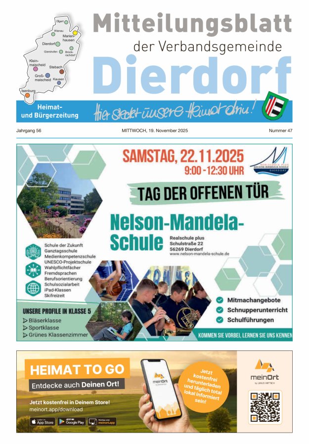 Mitteilungsblatt der Verbandsgemeinde Dierdorf Titelblatt 47/2025
