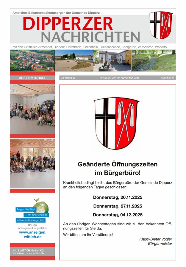 Dipperzer Nachrichten Titelblatt 47/2025