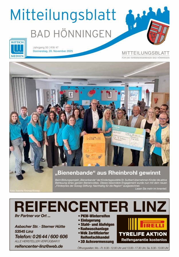 Mitteilungsblatt für den Bereich der Verbandsgemeinde Bad Hönningen Titelblatt 47/2025