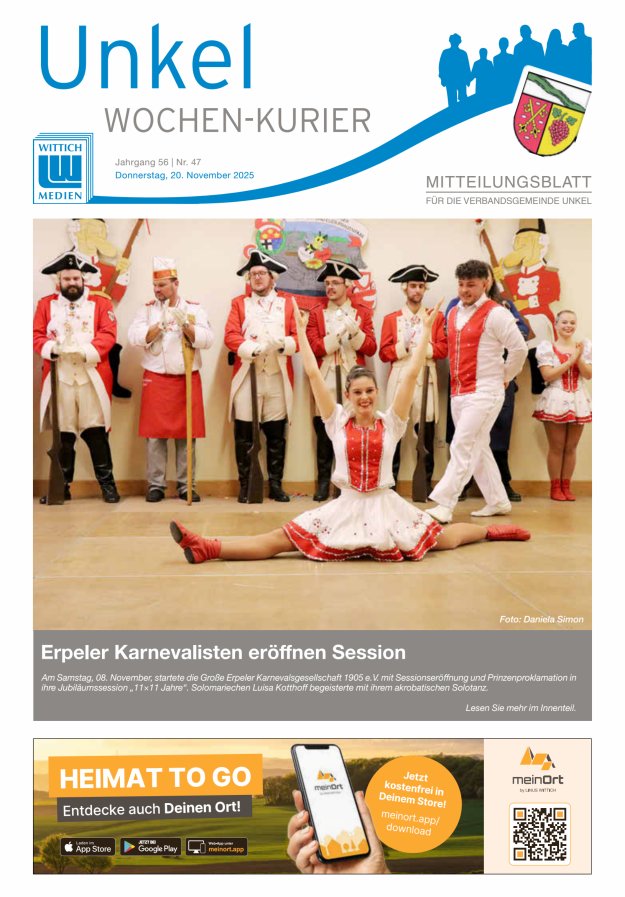 Wochen-Kurier Verbandsgemeinde Unkel Titelblatt 47/2025
