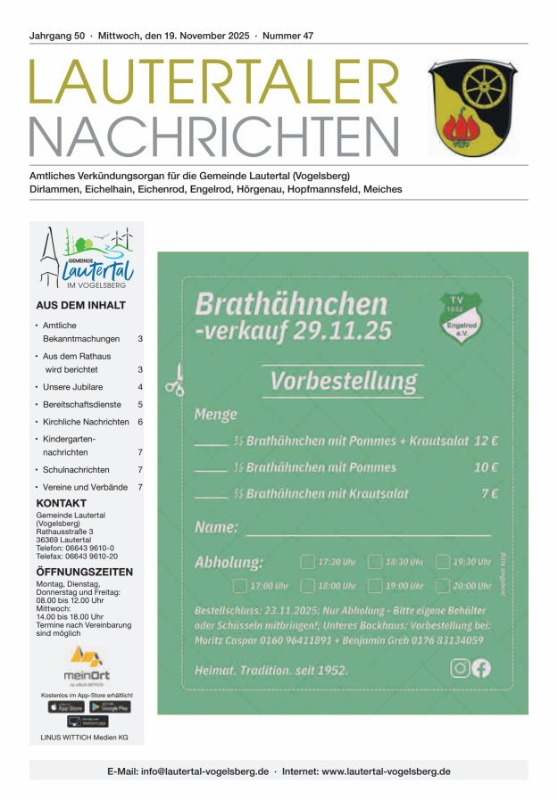 Lautertaler Nachrichten Titelblatt 47/2025