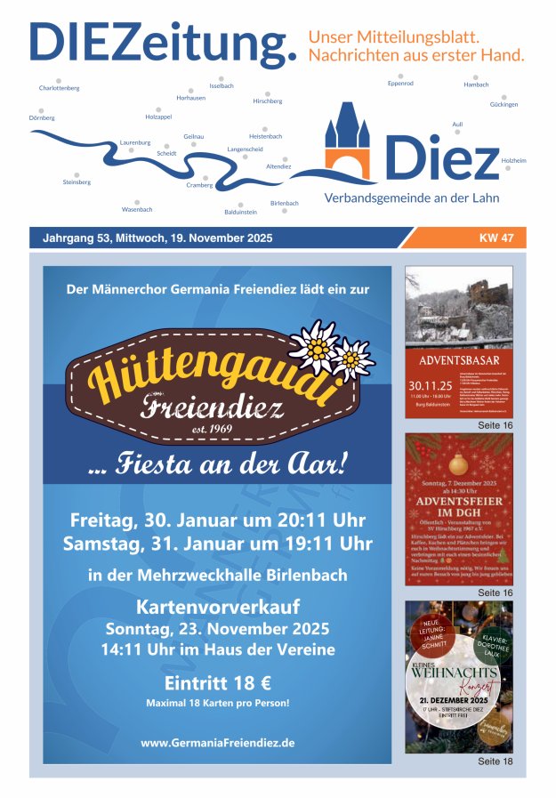 Mitteilungsblatt der Verbandsgemeinde Diez und der Ortsgemeinden Titelblatt 47/2025