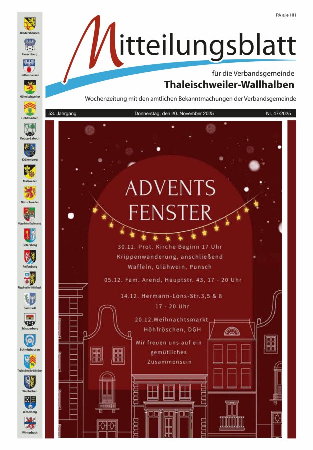 Mitteilungsblatt VG Thaleischweiler-Wallhalben Titelblatt 47/2025