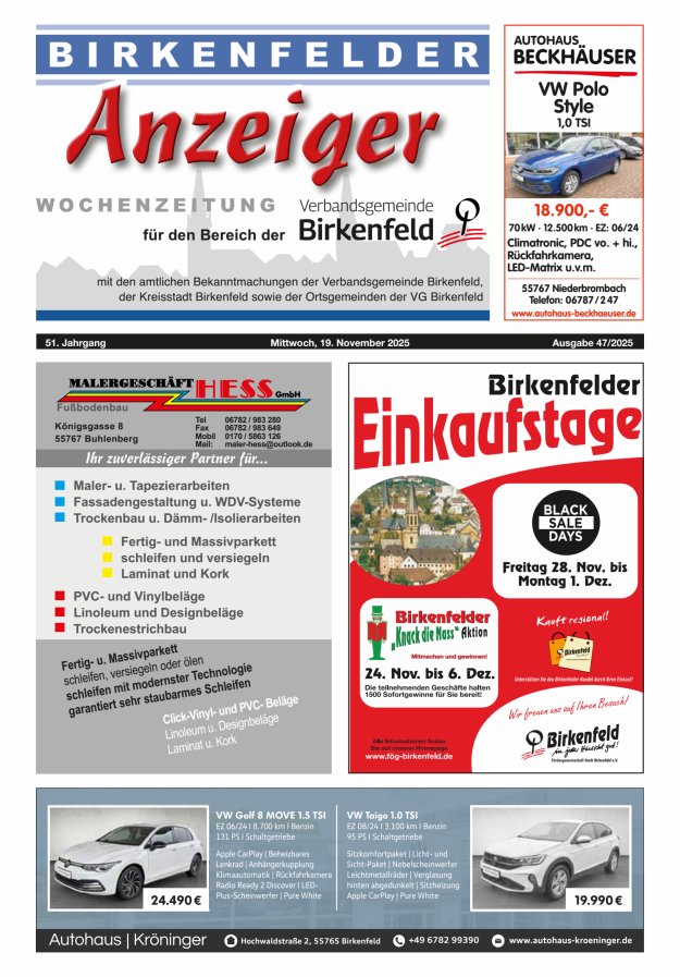 Birkenfelder Anzeiger Titelblatt 47/2025