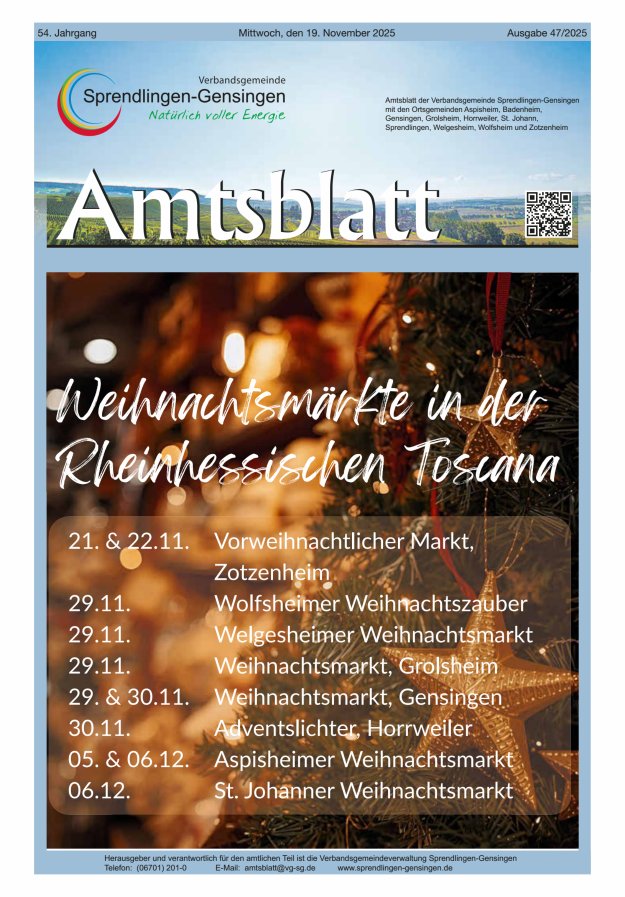 Amtsblatt VG Sprendlingen-Gensingen Titelblatt 47/2025