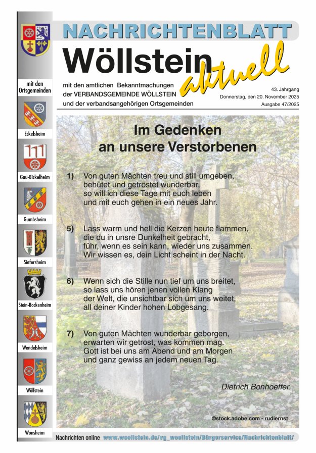 Nachrichtenblatt Wöllstein aktuell Titelblatt 47/2025