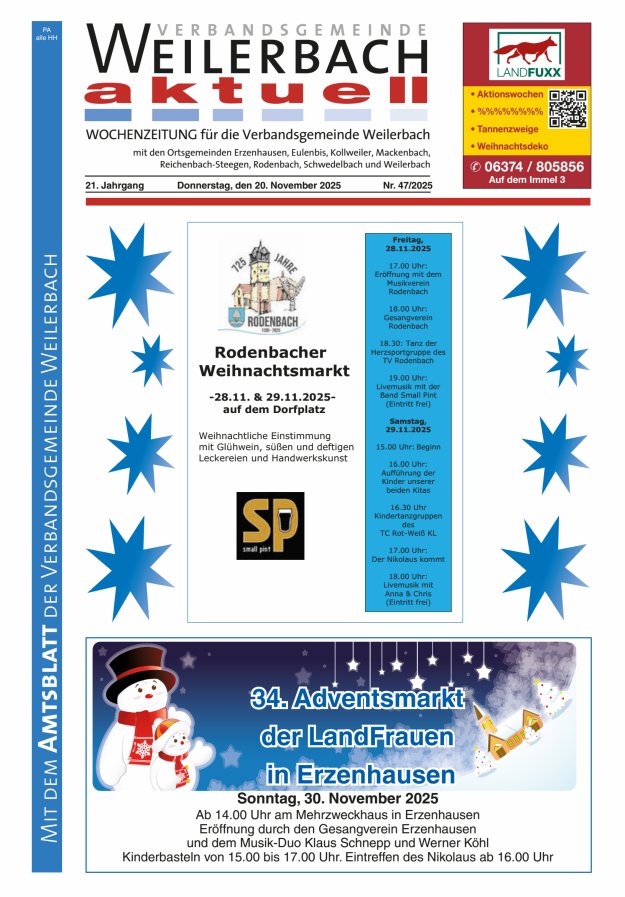 Verbandsgemeinde Weilerbach aktuell Titelblatt 47/2025