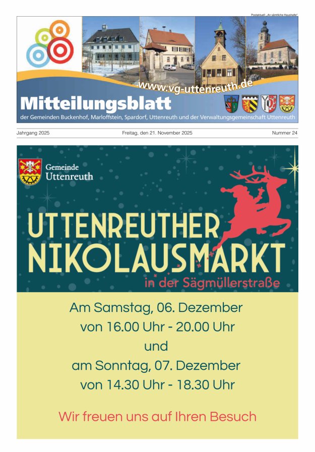 Mitteilungsblatt der Verwaltungsgemeinschaft Uttenreuth Titelblatt 24/2025