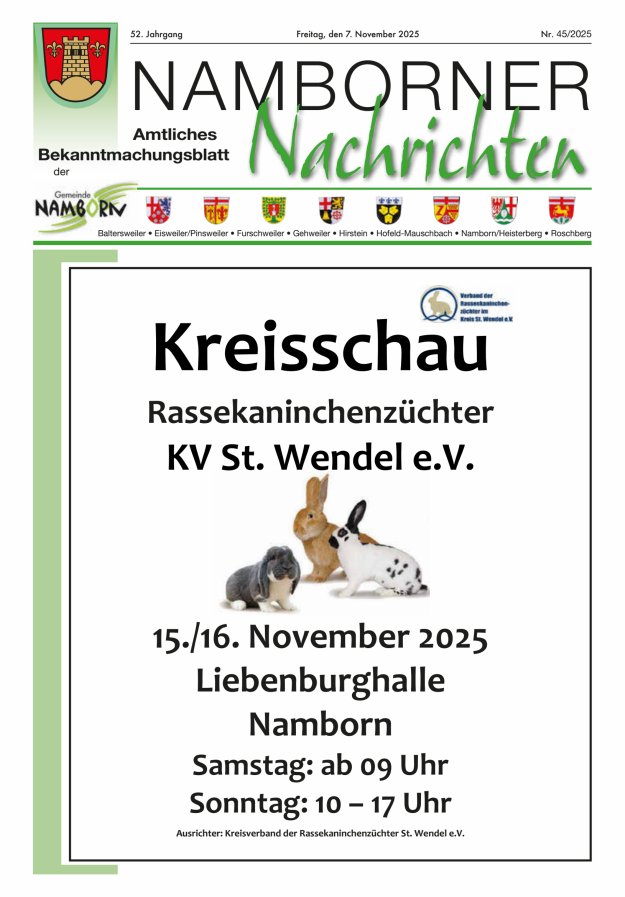 Namborner Nachrichten Titelblatt 45/2025
