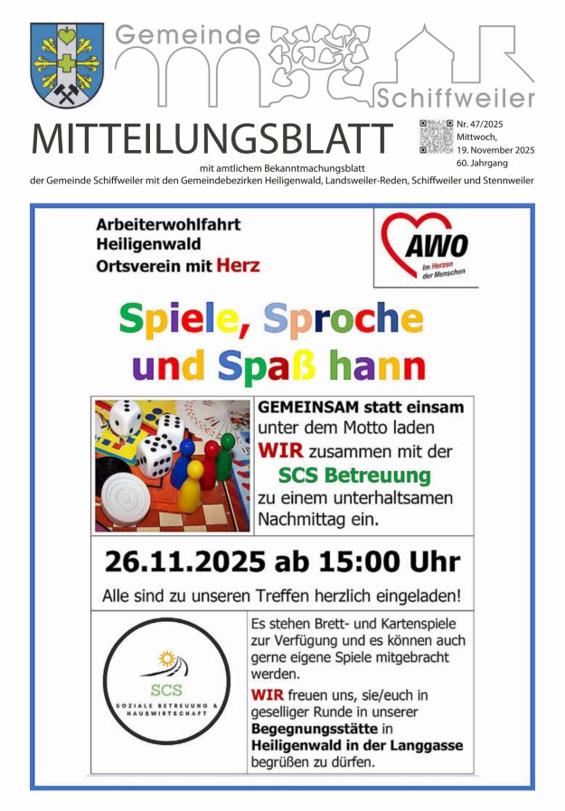Mitteilungsblatt Schiffweiler Titelblatt 47/2025