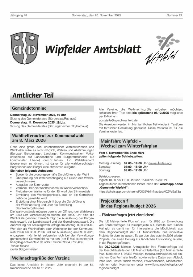 Wipfelder Amtsblatt Titelblatt 24/2025