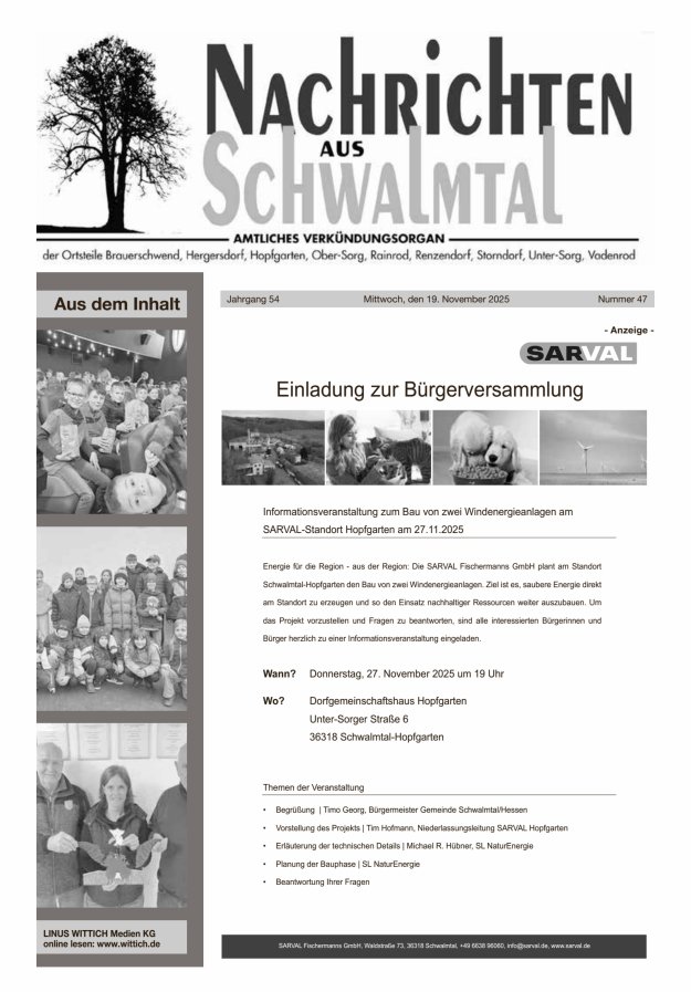 Nachrichten aus Schwalmtal Titelblatt 47/2025