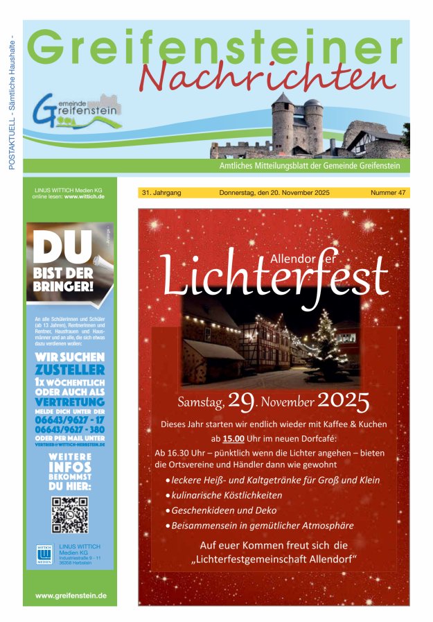 Mitteilungsblatt der Gemeinde Greifenstein Titelblatt 47/2025