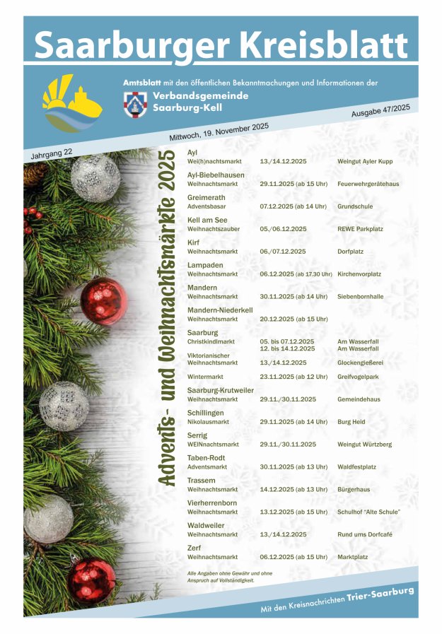 Saarburger Kreisblatt Titelblatt 47/2025