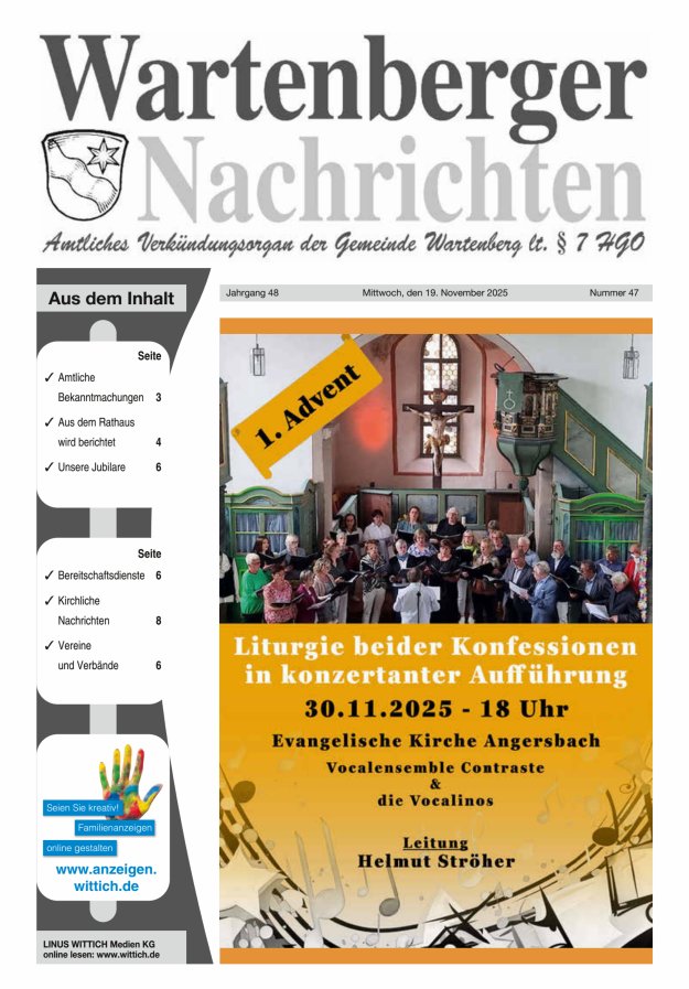 Wartenberger Nachrichten Titelblatt 47/2025