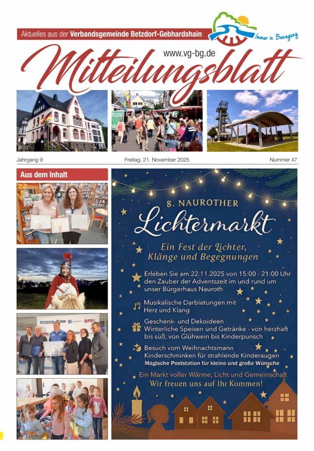 Aktuelles aus der VG Betzdorf-Gebhardshain, Ausgabe Betzdorf Titelblatt 47/2025