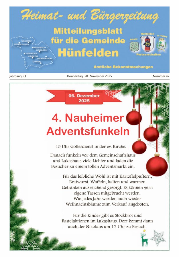 Mitteilungsblatt für die Gemeinde Hünfelden Titelblatt 47/2025
