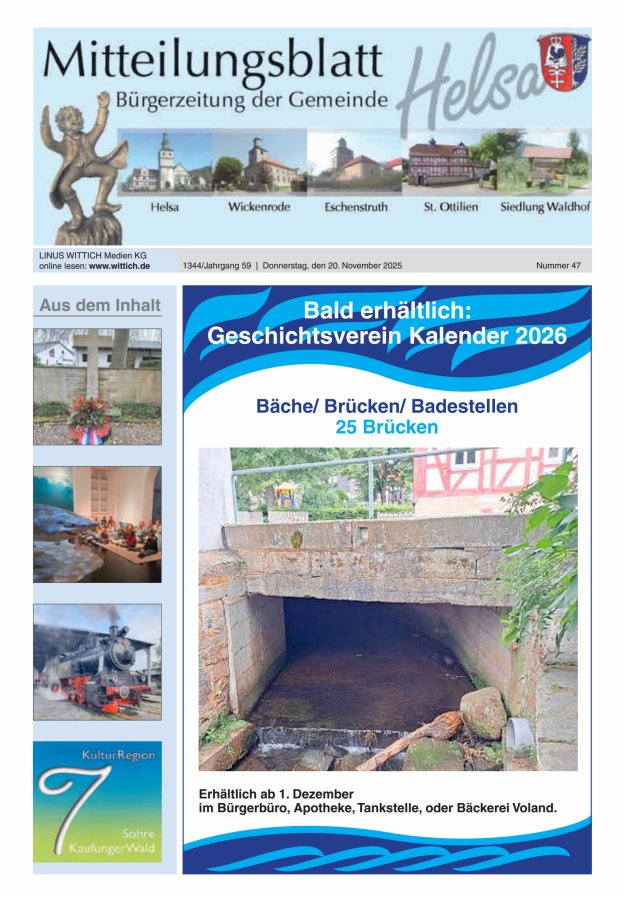 Mitteilungsblatt Helsa Titelblatt 47/2025