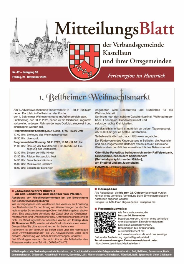 Mitteilungsblatt Kastellaun Titelblatt 47/2025