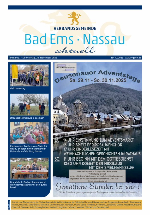 Bad Ems-Nassau aktuell Ausgabe Bad Ems Titelblatt 47/2025