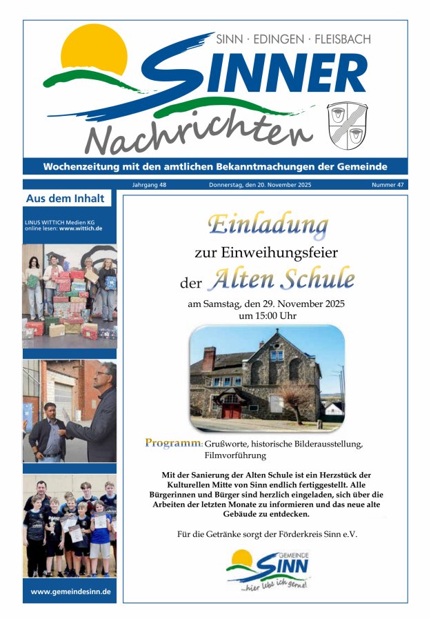 Sinner Nachrichten Titelblatt 47/2025