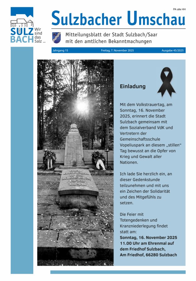 Sulzbacher Umschau Titelblatt 45/2025