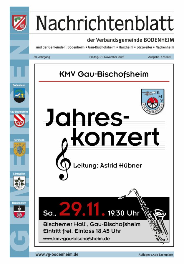 Nachrichtenblatt der VG Bodenheim              Titelblatt 47/2025