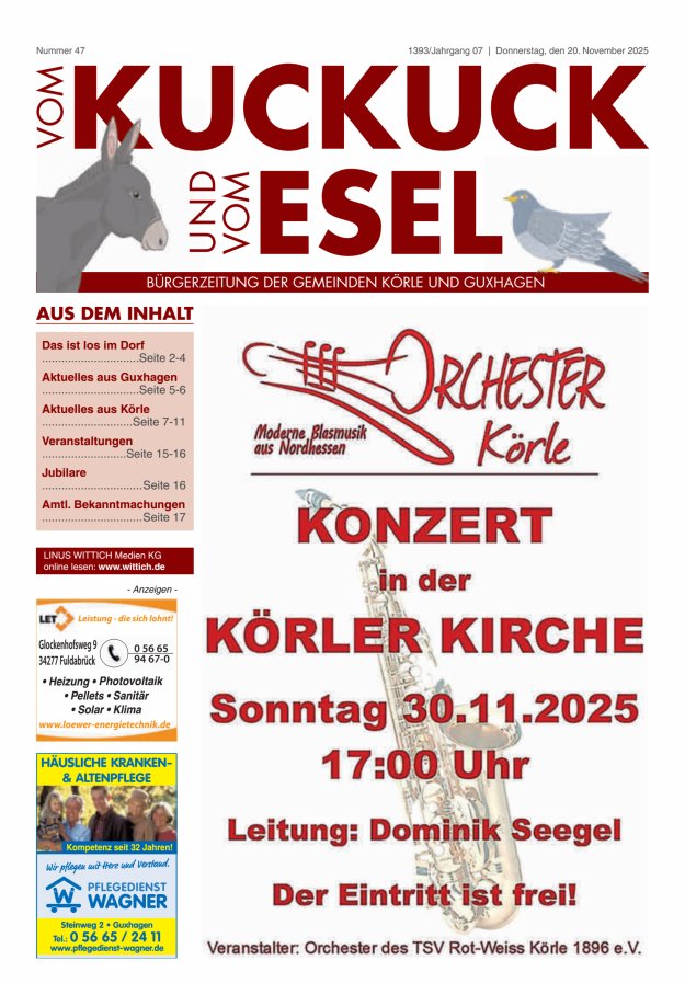 Vom Kuckuck und Esel (Guxhagen-Körle) Titelblatt 47/2025
