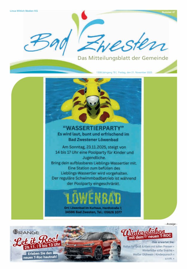 Heimatzeitung Bad Zwesten Titelblatt 47/2025