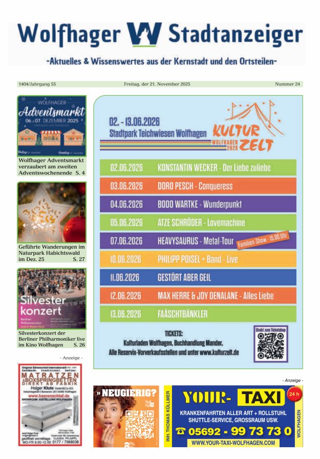 Wolfhager Stadtanzeiger Titelblatt 24/2025
