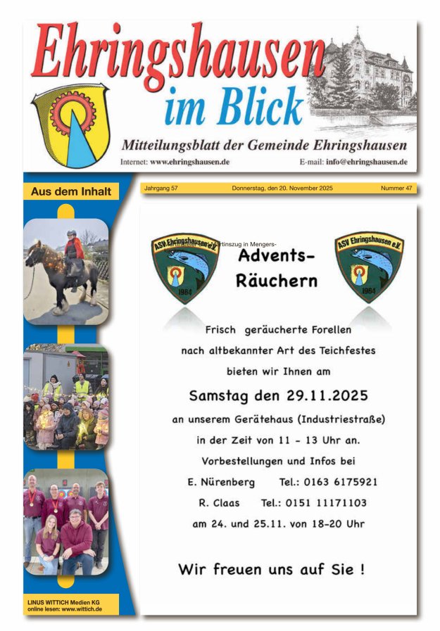 Mitteilungsblatt der Gemeinde Ehringshausen Titelblatt 47/2025