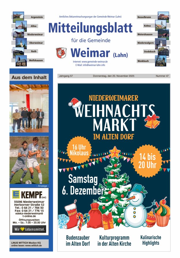 Mitteilungsblatt für die Gemeinde Weimar Titelblatt 47/2025