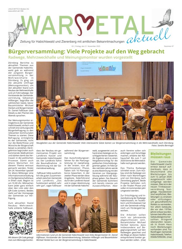 Warmetal aktuell (Habichtswald + Zierenberg) Titelblatt 47/2025