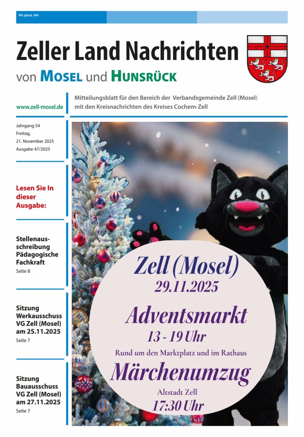 Zeller Land Nachrichten Titelblatt 47/2025